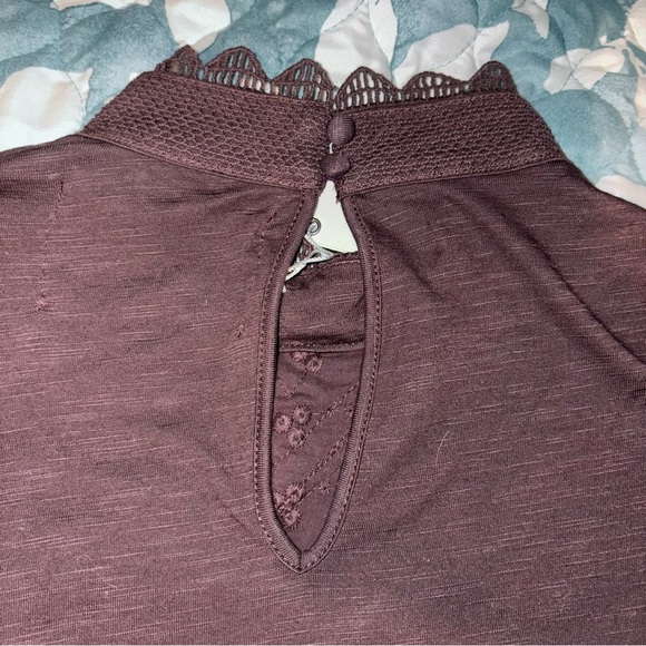 Cupio Chocolate/Plum Mandarin Collar Ruffled Blouse - Picture 6 of 8